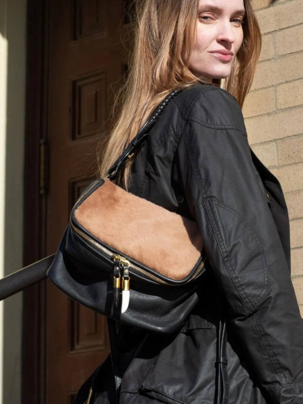 Kempton & Co $450 9119070 Mini Rough Night Crossbody - Caramel Shearling NWT!
